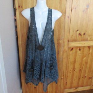 Boho Chic Navy Blue Macrame Vest NEW One Size Very Generous